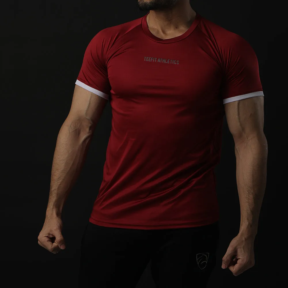 Maroon Performance Tee With White Ribs