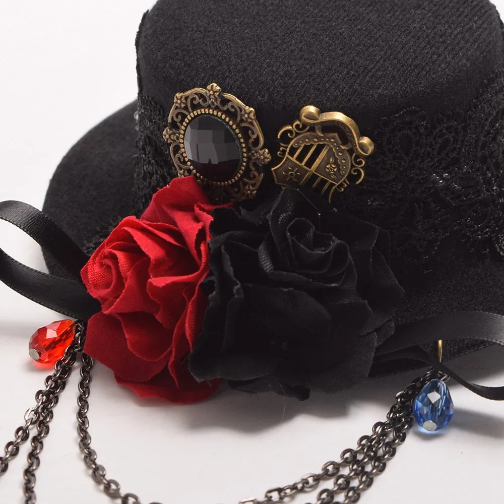 Mini Top Hat Floral Lace Hair Clip