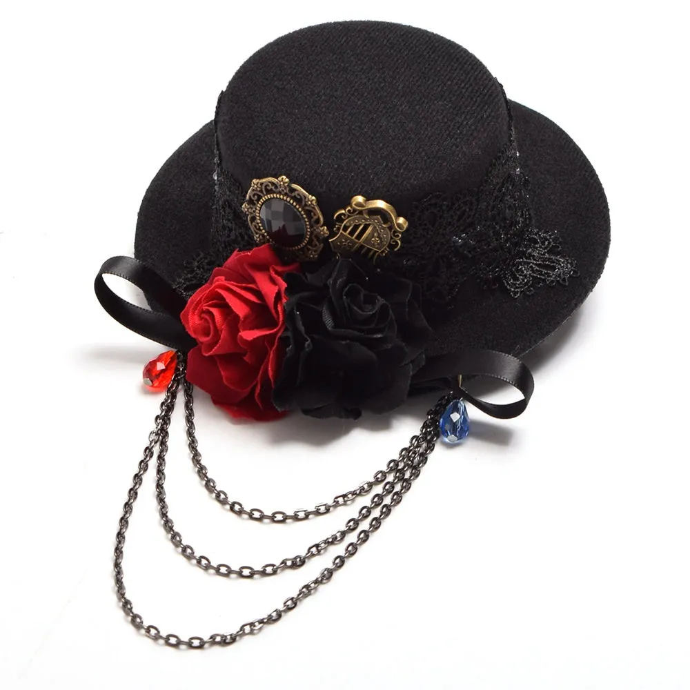 Mini Top Hat Floral Lace Hair Clip