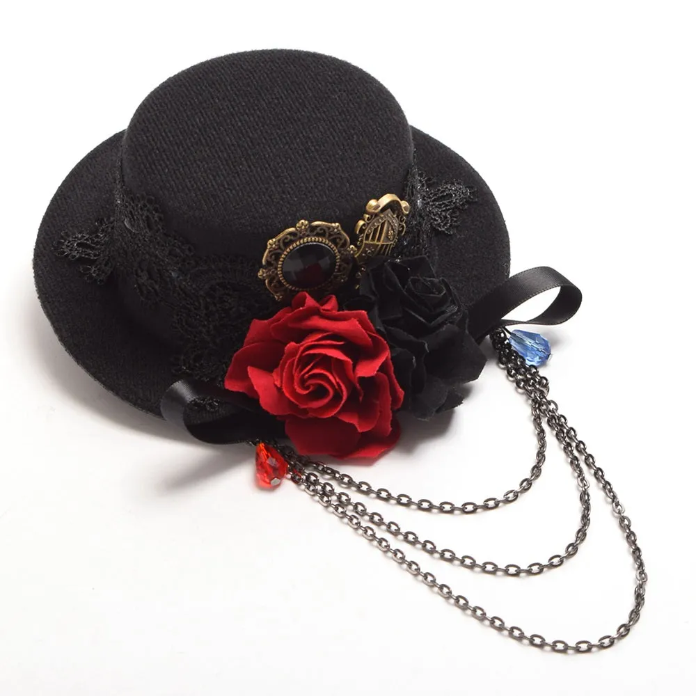 Mini Top Hat Floral Lace Hair Clip