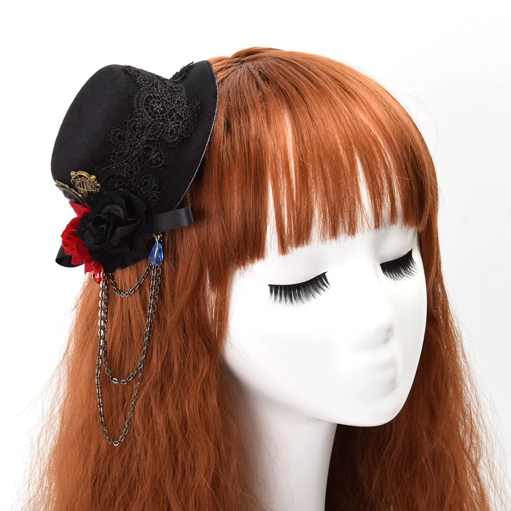 Mini Top Hat Floral Lace Hair Clip