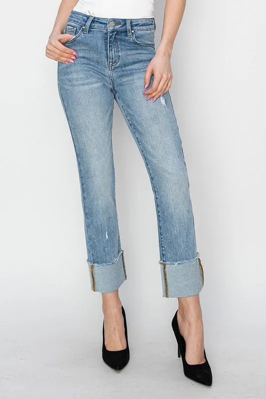 MORGAN HIGH RISE CUFFED SLIM STRAIGHT LEG JEANS