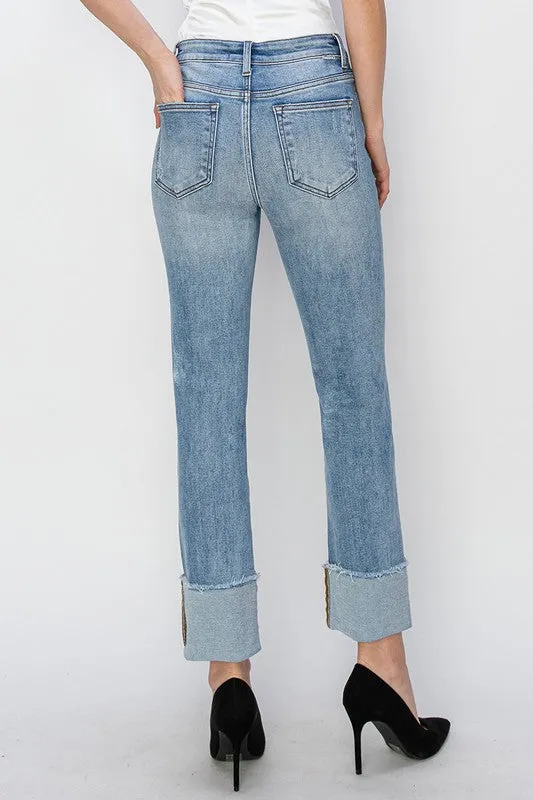 MORGAN HIGH RISE CUFFED SLIM STRAIGHT LEG JEANS