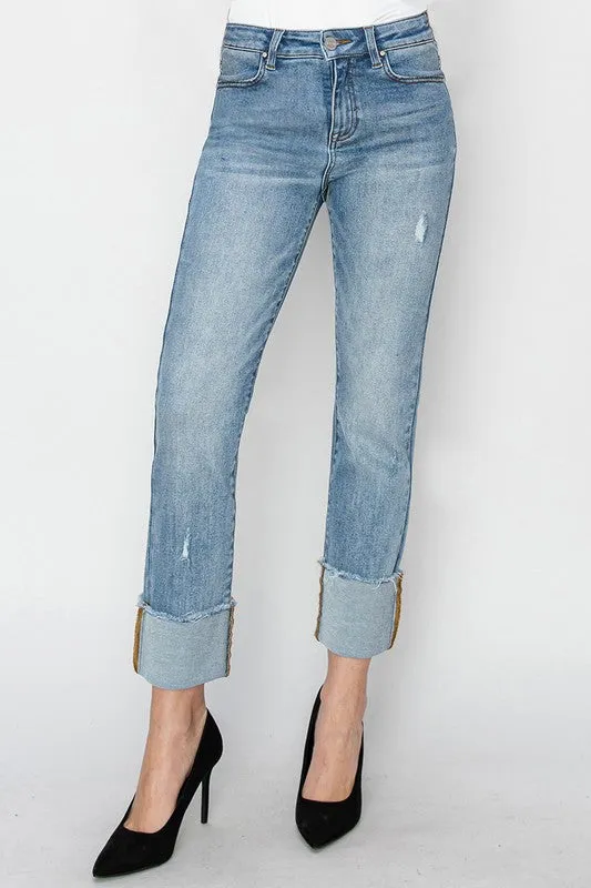 MORGAN HIGH RISE CUFFED SLIM STRAIGHT LEG JEANS