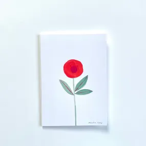 Red Poppy, Sage Leaves /  handmade full size card