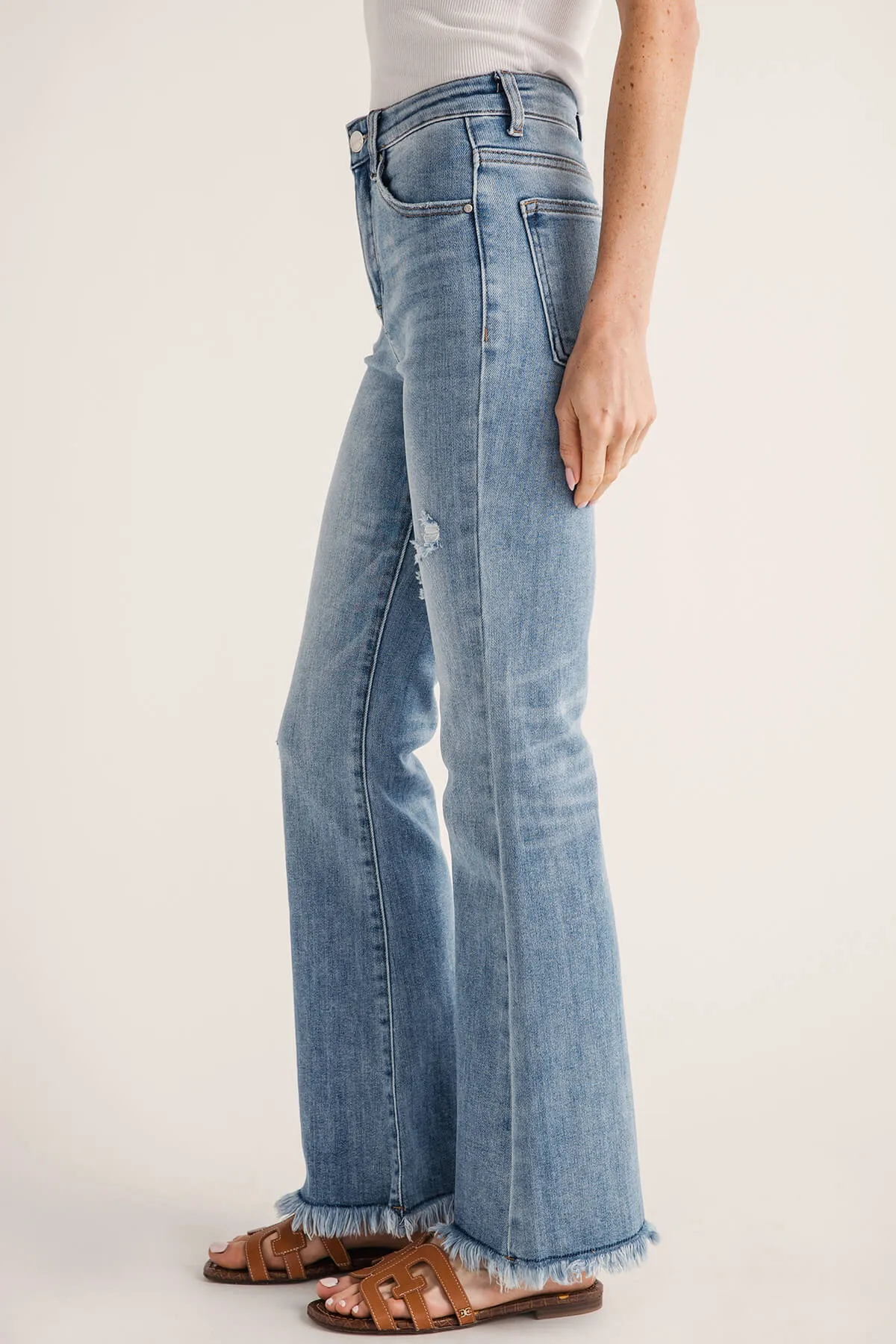 Risen Laine High Rise Ankle Kick Flare Frayed Hem Jeans