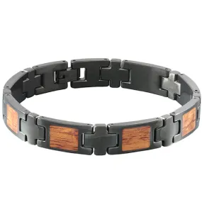 Stainless Steel Black Iron Plated Koa Wood Inlay Bracelet