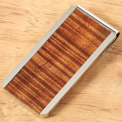 Stainless Steel Koa Wood Inlaid Money Clip