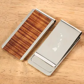 Stainless Steel Koa Wood Inlaid Money Clip