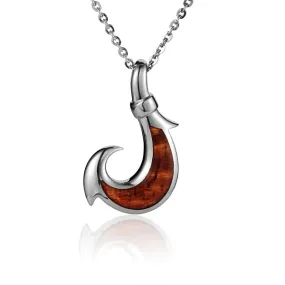 Sterling Silver Fish Hook with Koa Wood Inlay Pendant (S/L) (Chain Sold Separately)