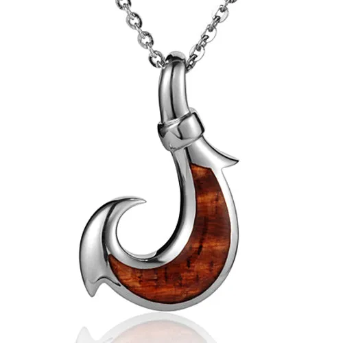 Sterling Silver Fish Hook with Koa Wood Inlay Pendant (S/L) (Chain Sold Separately)