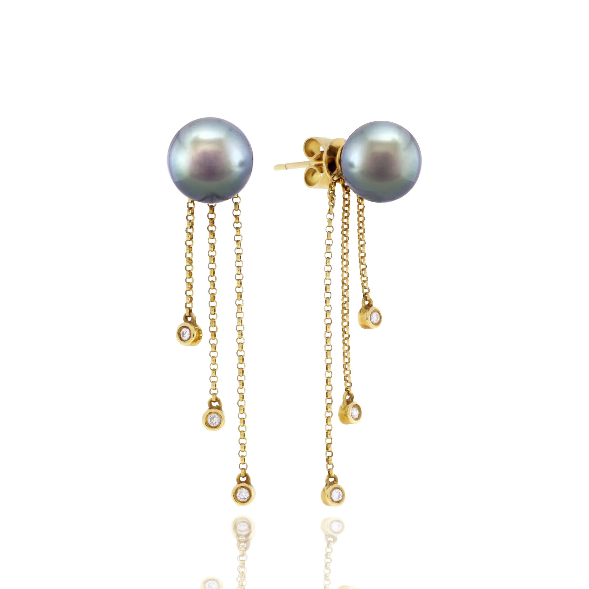 Tahitian pearl earrings 18k yellow gold with diamonds - Rainbow drops - EAYDPE00077