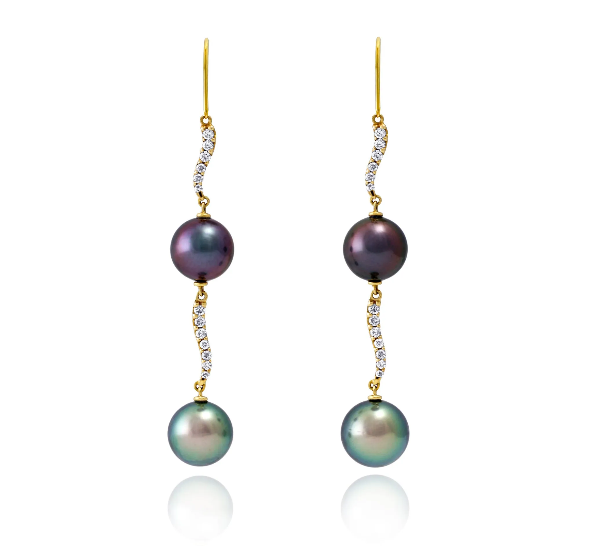 Tahitian pearl earrings 18k yellow gold with diamonds - Rainbow drops - EAYDPE00078