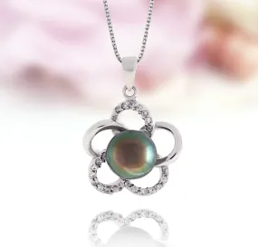 Tahitian pearl pendant in silver and cz - Tiare Tahiti - PESZPE00095