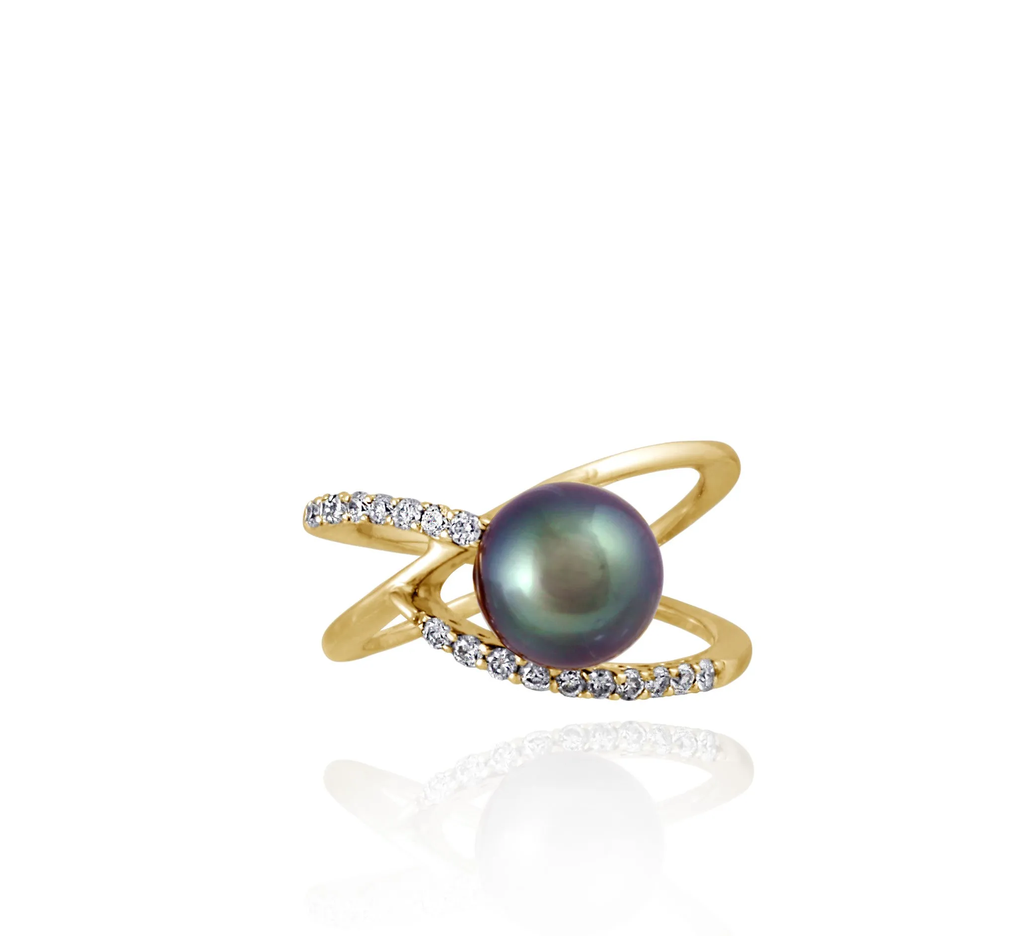 Tahitian pearl ring - 18K yellow gold with Diamonds - RGYDPE00682