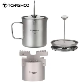 Titanium Coffee Press Maker Pot Alcohol Stove Set