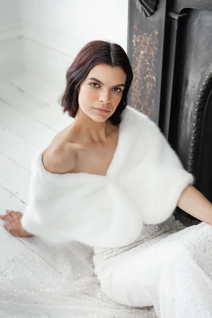 UNREAL FUR Yasmine Wrap Fur Stole (White)