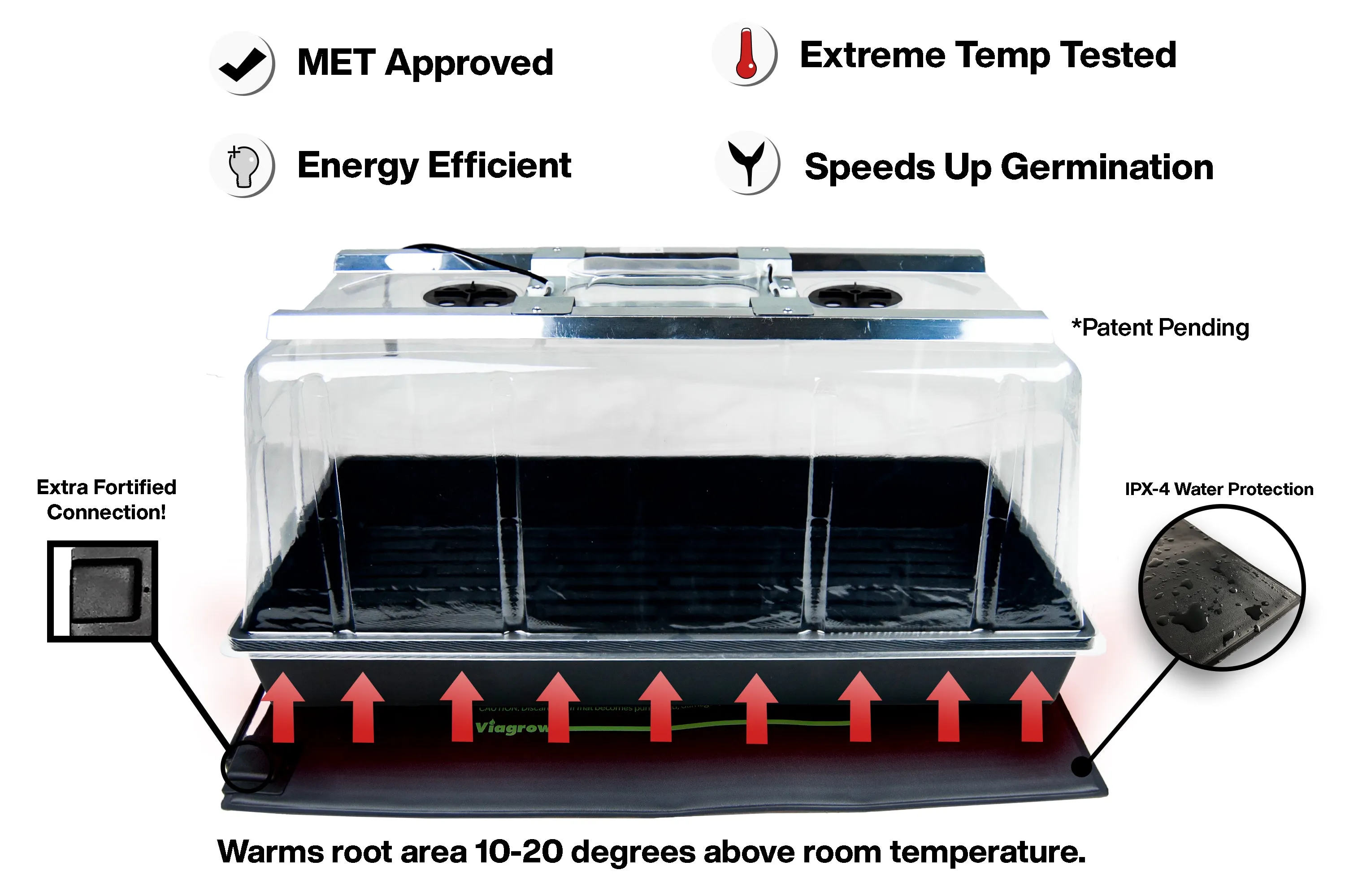 Viagrow Seedling Station Deluxe Kit with LED Grow Light, Propagation Dome, 4x Durable Seedling Tray, 50 Coir Seedling Starters & Heat Mat (EA)